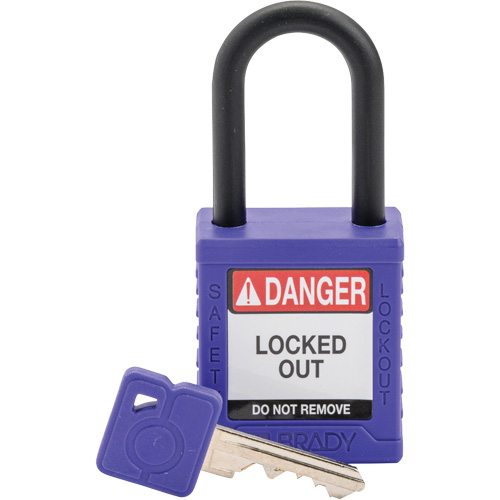 Cadenas de verrouillage de s&eacute;curit&eacute; Velocity, Mauve, Cl&eacute;s diff&eacute;rentes, Nylon, Largeur de 1-1/2" - Brady SDPL-PRP-38PL-KD