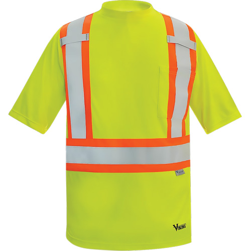 Viking&reg; Safety Bamboo Lined T-shirt, Polyester, 3X-Large, High Visibility Lime-Yellow - Viking 6008G-XXXL