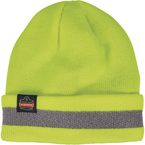 N-Ferno&reg; Reflective, Cuffed Rib Knit Winter Hat, Acrylic Lining, One Size, High-Visibility Lime Green - Ergodyne 16864