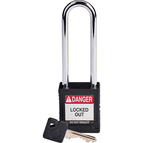 Velocity Safety Lockout Padlock, Black, Keyed Different, Nylon, 1-1/2" Width - Brady SDPL-BLK-76ST-KD