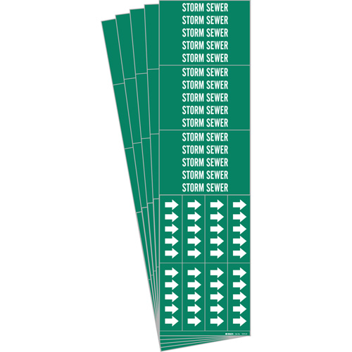 "Storm Sewer" Pipe Markers, Self-Adhesive, 2-1/4" H x 2-3/4" W, White on Green - Brady 7274-3C-PK