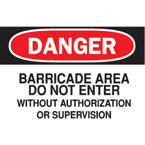 "Barricade Area Do Not Enter" Sign, 10" x 14", Aluminum, English - Accuform NMC MABR110VA