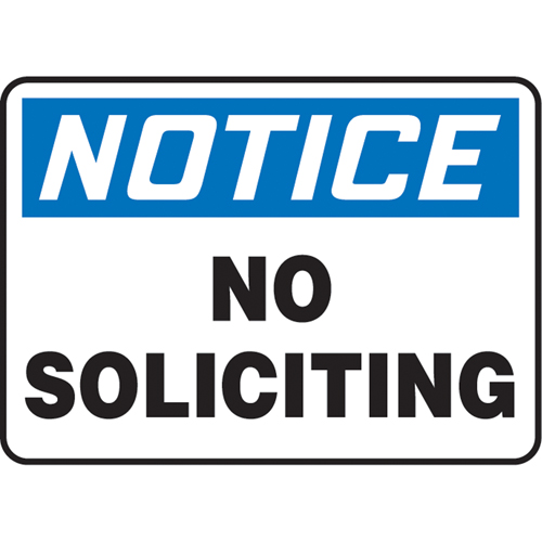 "No Soliciting" Sign, 7" x 10", Vinyl, English - Accuform NMC MADM804VS