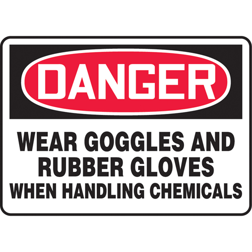 "Wear Goggles & Rubber Gloves" Sign, 7" x 10", Plastic, English - Accuform NMC MPPE170VP