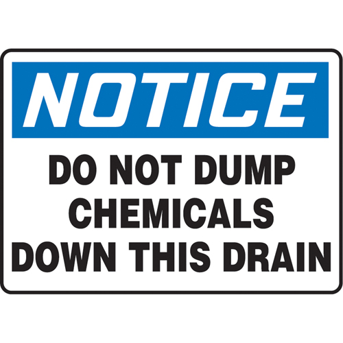 "Do Not Dump Chemicals" Sign, 7" x 10", Aluminum, English - Accuform NMC MCHL827VA