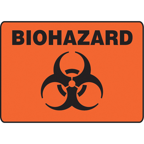 Enseigne  Biohazard , 10" x 14", Plastique, Anglais avec pictogramme - Accuform NMC MBHZ530VP