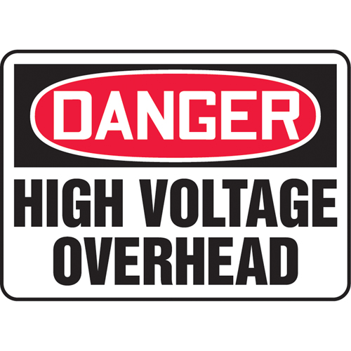 "High Voltage Overhead" Sign, 10" x 14", Vinyl, English - Accuform NMC MELC038VS
