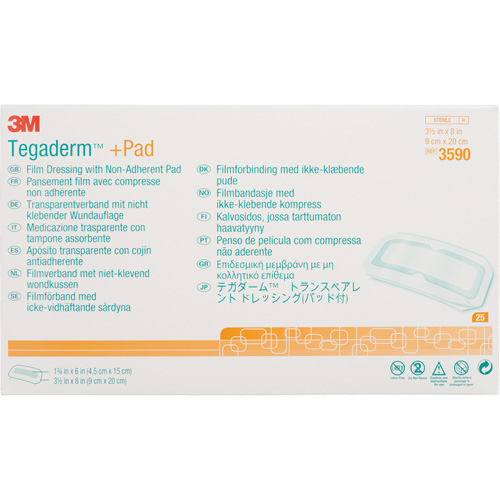 Pansement transparent Tegaderm avec tampon absorbant, Rectangulaire/carr&eacute;e, 8", Plastique, St&eacute;rile - 3M 3M3590