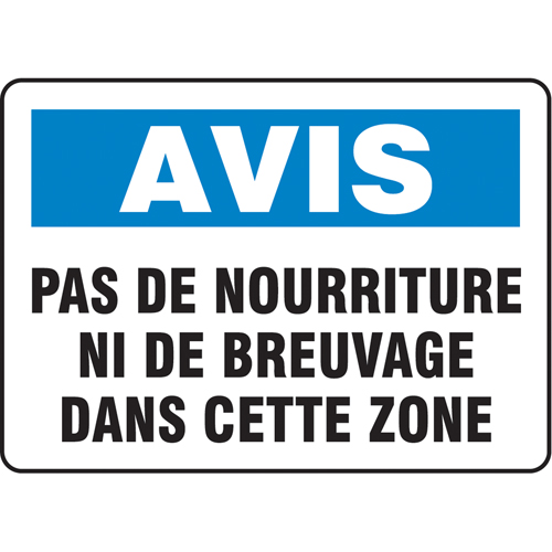 "Pas de nourriture ni de breuvage" Sign, 7" x 10", Plastic, French - Accuform NMC FRMHSK801VP