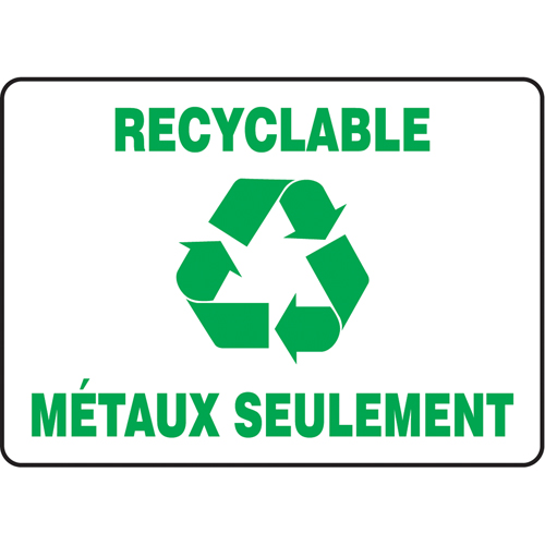 Enseigne  Recyclable m&eacute;taux seulement , 10" x 14", Aluminium, Français avec pictogramme - Accuform NMC FRMRCY514VA