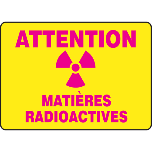 "Mati&egrave;res radioactives" Sign, 10" x 14", Vinyl, French with Pictogram - Accuform NMC FRMRAD502VS