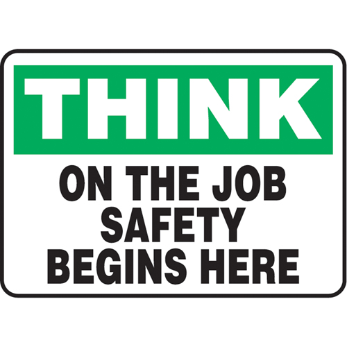 Enseigne  On The Job Safety Begins Here , 10" x 14", Aluminium, Anglais - Accuform NMC MGNF996VA