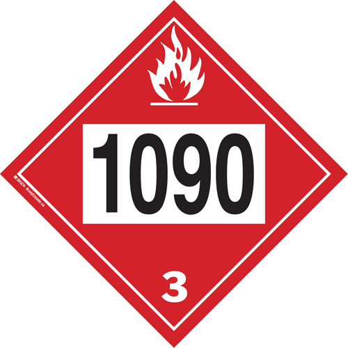 Plaque-&eacute;tiquette TMD 1090 pour liquide inflammable ac&eacute;tone, Plastique - Brady 09095R 1090