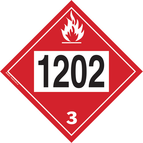 Plaque-&eacute;tiquette TMD 1202 pour liquide inflammable huile combustible, Plastique - Brady 09095R 1202