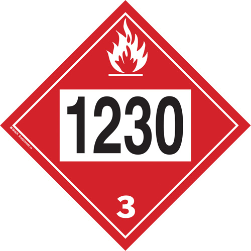 1230 Methanol TDG Placard, Plastic - Brady 09095R 1230