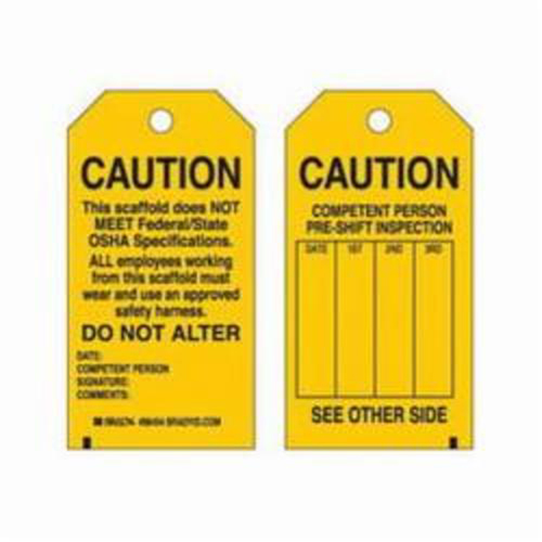 &eacute;tiquettes de s&eacute;curit&eacute; pour les &eacute;chafaudages, Polyester, 3" la x 5-3/4" h, Anglais - Brady 86454