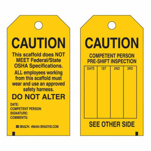 Scaffold Safety Tags, Paper, 3" W x 5-3/4" H, English - Brady 86684