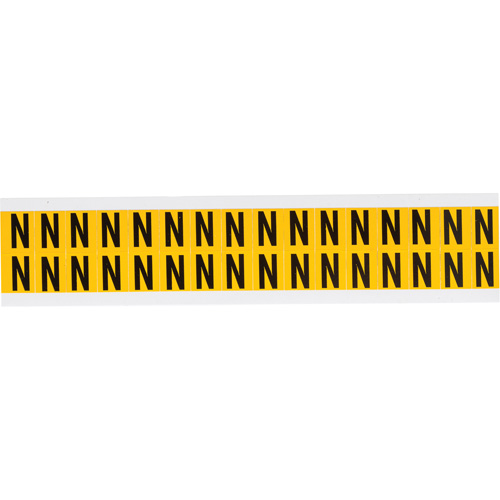 &eacute;tiquette de lettres & chiffres individuels, N, 5/8" h, Noir sur jaune - Brady 1520-N