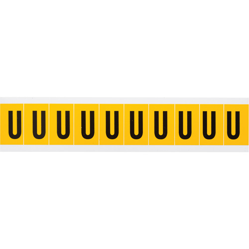 &eacute;tiquette de lettres & chiffres individuels, U, 1" h, Noir sur jaune - Brady 1530-U