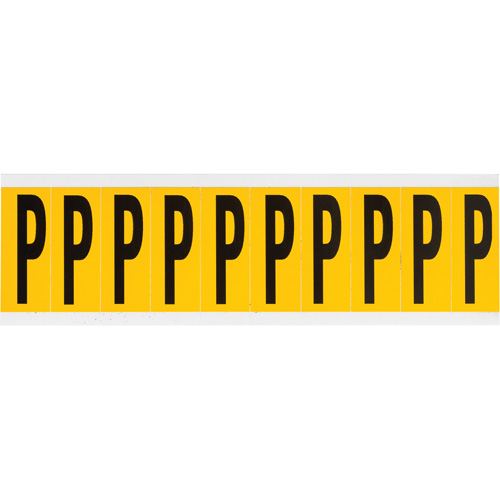 Individual Number & Letter Labels, P, 2" H, Black on Yellow - Brady 1534-P