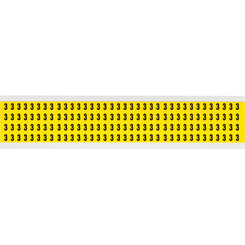 Repositionable Individual Number and Letter Labels, 3, 1/4" H, Black on Yellow - Brady 3400-3