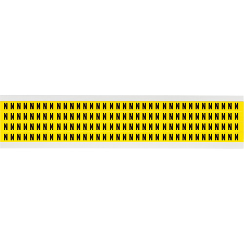 &eacute;tiquettes de lettres & chiffres individuels repositionnables, N, 1/4" h, Noir sur jaune - Brady 3400-N