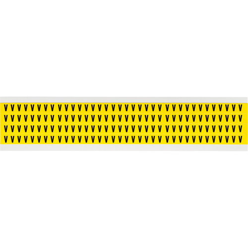 &eacute;tiquettes de lettres & chiffres individuels repositionnables, V, 1/4" h, Noir sur jaune - Brady 3400-V