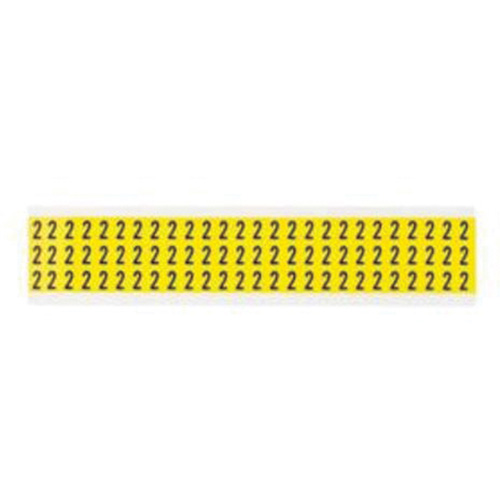 Repositionable Individual Number and Letter Labels, 2, 3/8" H, Black on Yellow - Brady 3410-2