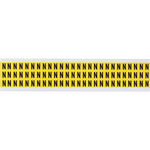 Repositionable Individual Number & Letter Labels, N, 3/8" H, Black on Yellow - Brady 3410-N