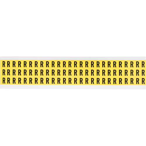 Repositionable Individual Number & Letter Labels, R, 3/8" H, Black on Yellow - Brady 3410-R