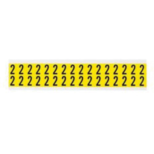 Repositionable Individual Number and Letter Labels, 2, 5/8" H, Black on Yellow - Brady 3420-2