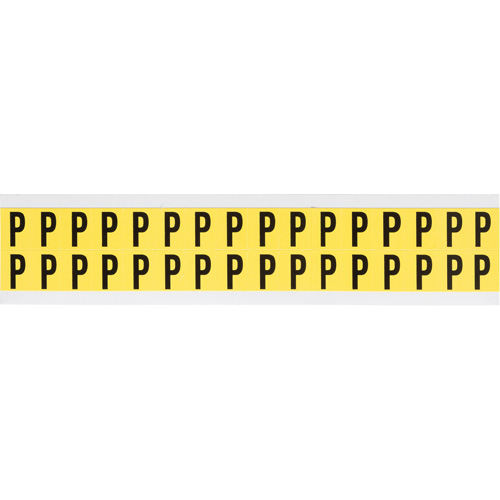 Repositionable Individual Number & Letter Labels, P, 5/8" H, Black on Yellow - Brady 3420-P