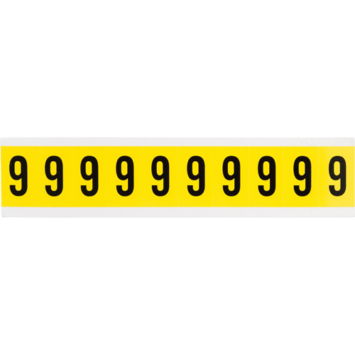 Repositionable Individual Number and Letter Labels, 9, 1" H, Black on Yellow - Brady 3430-9