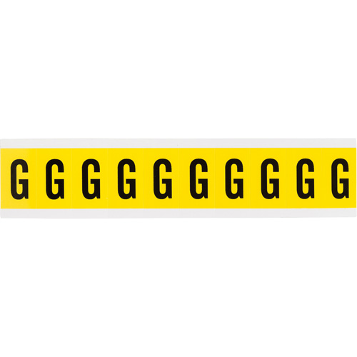 &eacute;tiquettes de lettres et chiffres individuels repositionnables, G, 1" h, Noir sur jaune - Brady 3430-G