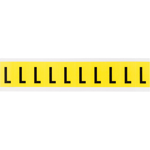 &eacute;tiquettes de lettres et chiffres individuels repositionnables, L, 1" h, Noir sur jaune - Brady 3430-L