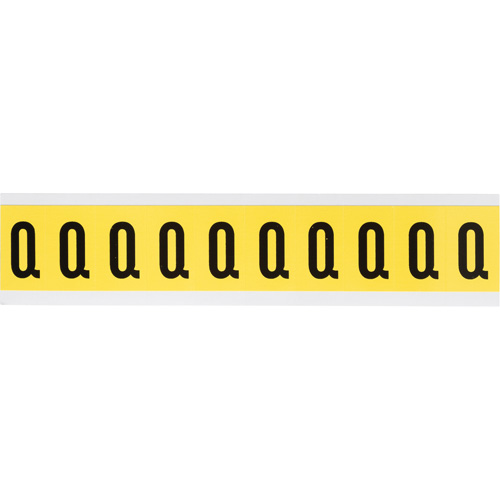 Repositionable Individual Number & Letter Labels, Q, 1" H, Black on Yellow - Brady 3430-Q