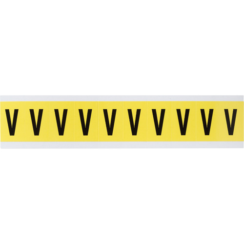 &eacute;tiquettes de lettres & chiffres individuels repositionnables, V, 1" h, Noir sur jaune - Brady 3430-V
