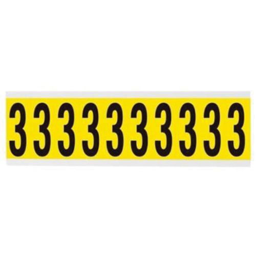 &eacute;tiquettes de lettres et chiffres individuels repositionnables, 3, 2" h, Noir sur jaune - Brady 3440-3