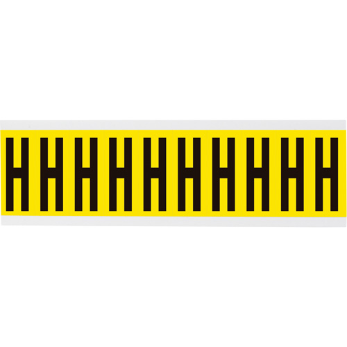 Repositionable Individual Number and Letter Labels, H, 2" H, Black on Yellow - Brady 3440-H