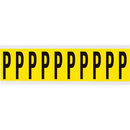 Repositionable Individual Number & Letter Labels, P, 2" H, Black on Yellow - Brady 3440-P