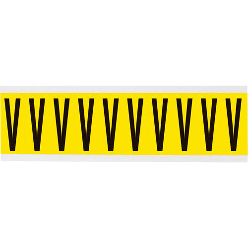 &eacute;tiquettes de lettres & chiffres individuels repositionnables, V, 2" h, Noir sur jaune - Brady 3440-V