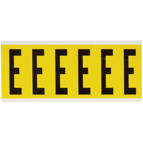 Repositionable Individual Number and Letter Labels, E, 3" H, Black on Yellow - Brady 3450-E