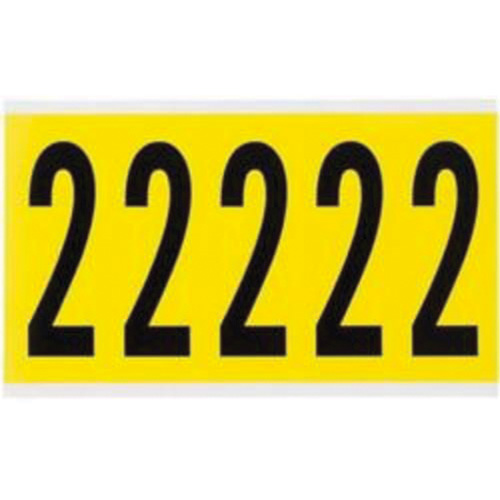 &eacute;tiquettes de lettres et chiffres individuels repositionnables, 2, 4" h, Noir sur jaune - Brady 3460-2