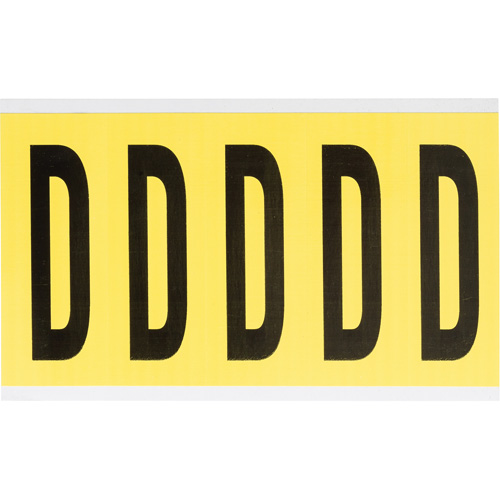 &eacute;tiquettes de lettres et chiffres individuels repositionnables, D, 4" h, Noir sur jaune - Brady 3460-D