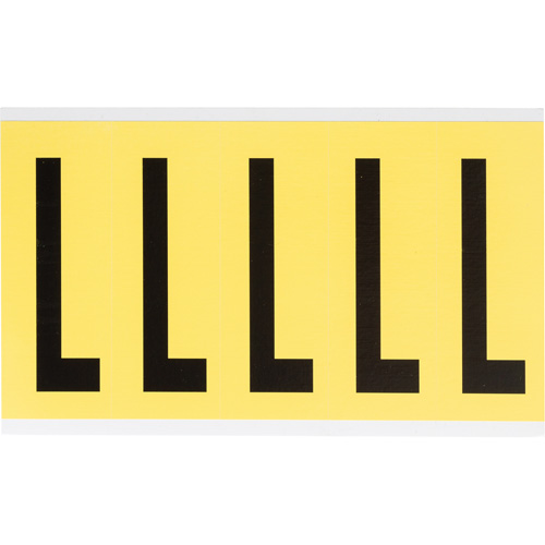 &eacute;tiquettes de lettres et chiffres individuels repositionnables, L, 4" h, Noir sur jaune - Brady 3460-L