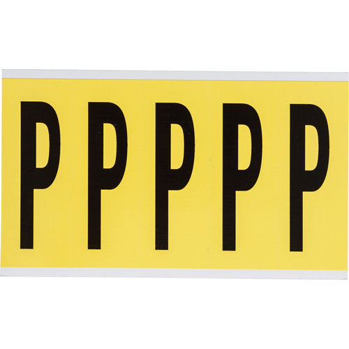 &eacute;tiquettes de lettres & chiffres individuels repositionnables, P, 4" h, Noir sur jaune - Brady 3460-P