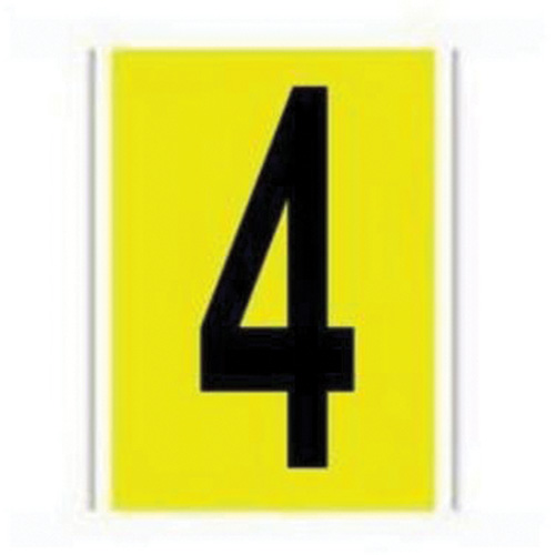 &eacute;tiquettes de lettres et chiffres individuels repositionnables, 4, 6" h, Noir sur jaune - Brady 3470-4