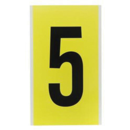 &eacute;tiquettes de lettres et chiffres individuels repositionnables, 5, 6" h, Noir sur jaune - Brady 3470-5
