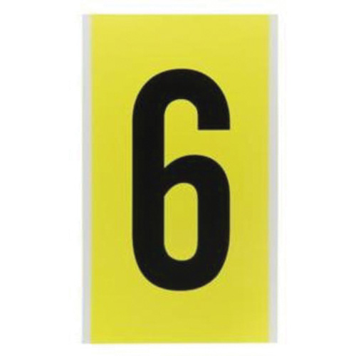 Repositionable Individual Number and Letter Label, 6, 6" H, Black on Yellow - Brady 3470-6