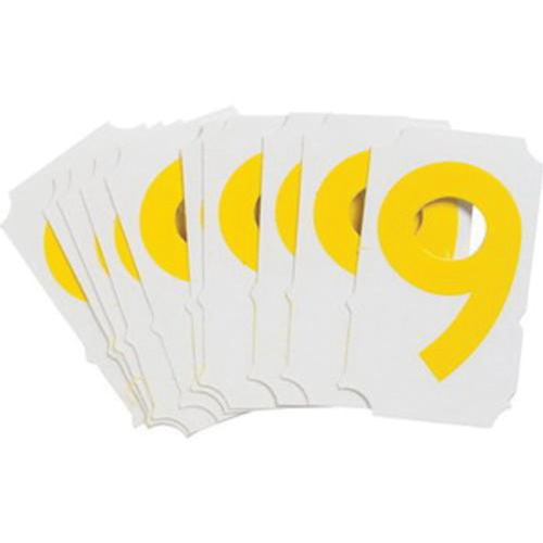 &eacute;tiquettes de lettres et chiffres gothiques individuels Quick-Align, 9, 2" h, Jaune - Brady 5060P-9